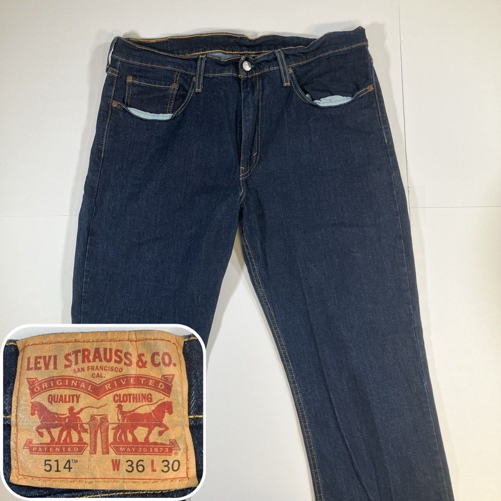 Levi's 514 Jeans Mens 36x30 Straight Fit Dark Wash Stretch Denim Pants